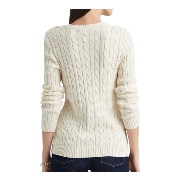Genuine Lauren Ralph Lauren button‎ Trim Cable Knit Sweater -ivory Watch Sz L - Picture 3 of 16